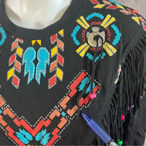 Cristina Maxx Blouse Black Pull Over Long Sleeve Boho Tribal Vintage 80s / 90s - Picture 2 of 9